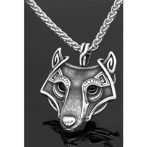 Men stainless steel norse viking oidn wolf head pendant necklace