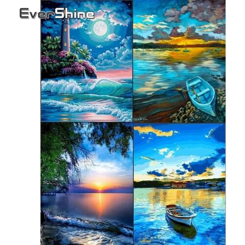 Evershine Diamond Embroidery Cross Stitch Kit Landscape Sea Diamond Painting Full Square Scenery Diamond Mosaic Bead Picture Kit