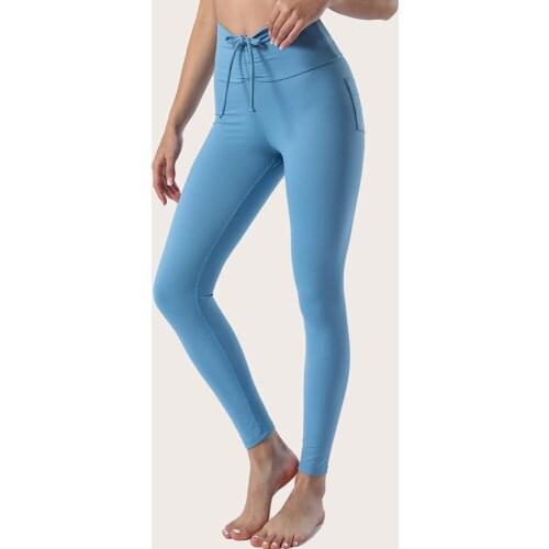 New Front Bandage Yoga Pants Lift Hip Sports Workout Leggings Female Gym Running Tights Quick Dry Sport Pants Pocket 9 Color