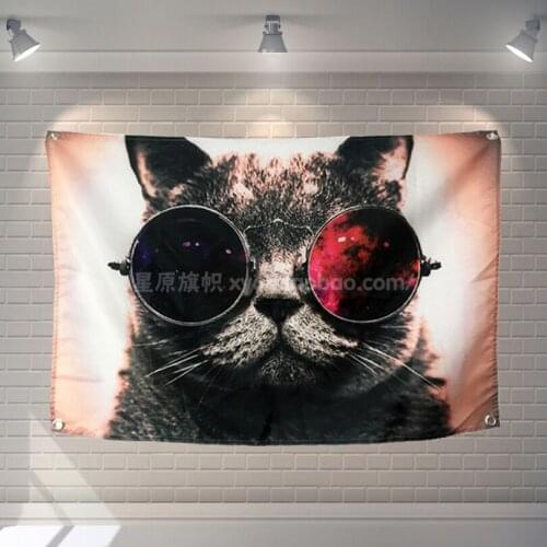 "Wearing glasses of cat" Banners Hanging Flag Wall Sticker Cafe Restaurant locomotive club Live background Pet Shop decoration