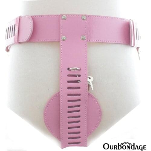 Ourbondage Pink PU Leather Female Standard Full Cover Large Plate Chastity Belt BDSM Bondage Sex Toys For Women Lesbian