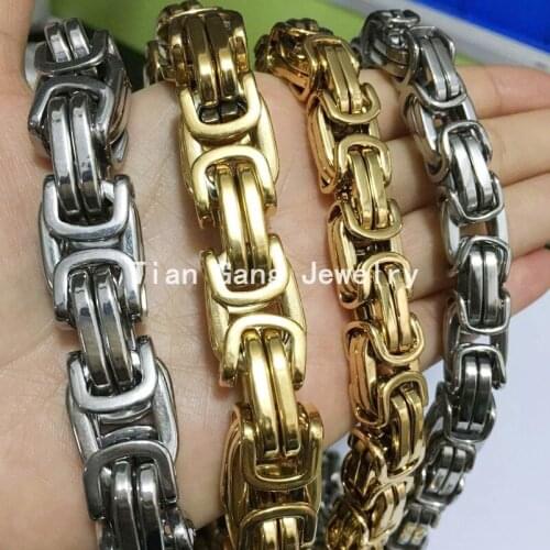 8-40" Silver Color Gold Color 316L Stainless Steel Necklace Byzantine Box Mens Boys Chain Necklaces or Bracelet Heavy 12/15mm