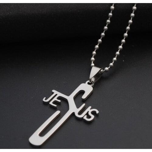 10pcs Jesus Letter Stainless Steel Necklace Alphabet Initial Word Savior Cool Faith Religious Christian Cross Necklaces for Men