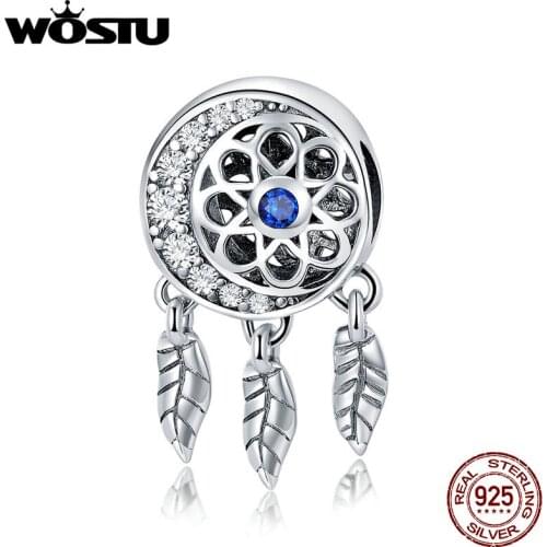 WOSTU 925 Sterling Silver Dream Catcher DreamCatcher Moon Lucky Charm fit Original Brand DIY Bead Bracelet Jewelry Gift DXC718