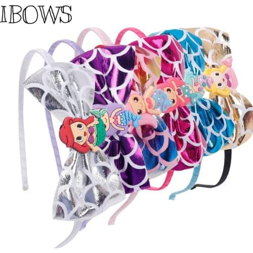 Cartoon Mermaid Hairband Resin Fish Scales Bowknot Headwear Leather Fabric Princess Headband For Kids Hair Accessories