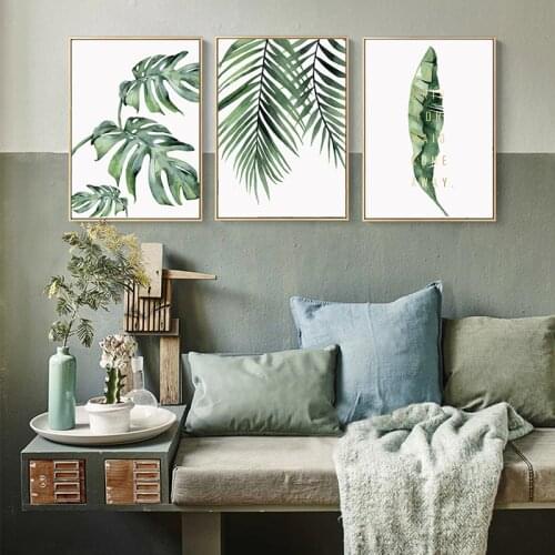Simple Watercolor Plant Green Leaf Canvas Painting Art Deco Poster Bedroom Living Room Dining Room Wall Art Decoration