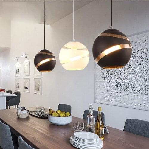 Loft Industrial Nordic Retro Simple LED Pendent Lamp Black White Glass Ball Ceiling Light For Restaurant Cafe Store Dining Room