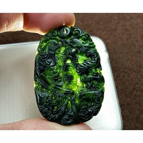 Drop Shipping Beautiful Genuine Handmade jewelry Dark Carved Dragon Phoenix Pendant Necklace Carving Pendant Jewelry