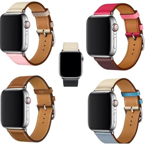 Series 6/5/4/3/2/1 Genuine Leather Strap for Apple Watch se Single Tour band 38 42 40mm 44mm Buckle Belt Bracelet with Adapters