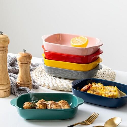 Modern housewives' baking ceramic baked rice bowl Western food microwave oven creative household dinner plates