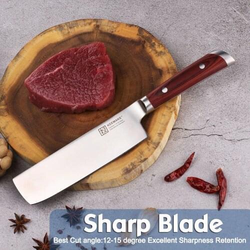 SUNNECKO Chef Knife 7" inch Cleaver Kitchen Knives German Stainles Steel 57HRC Strong Sharp Blade Color Wood Handle Cutter Tools