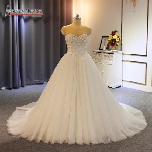 Full beading bodice small A-line wedding dress high quality