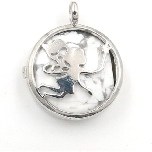 YJXP Silver Plated Round Bead with Hollow Butterfly Fairy Pendant For Party White Turquoises Stone Jewelry