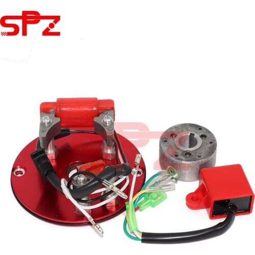 Ignition Rotor Magneto Coil Stator Kit for ATV Pit Dirt Bike 50cc-150cc Horizontal Engine, Red
