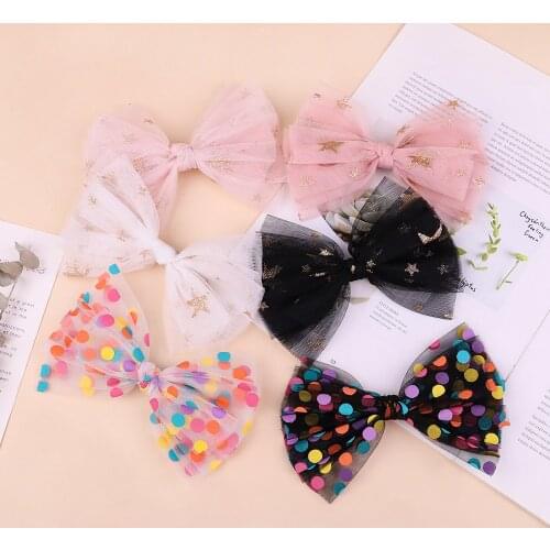 6Inches Net Yarn Bows Hair Clip For Kids Girls Bowknot Clip Handmade Hairpins Boutique Barrettes Headwear Women Hair Accessories