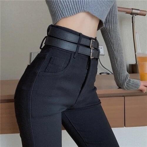 Woman Jeans Pants Black Ankle Tight Pencil Pants New Autumn High Waist Tight Elastic Double Waist Head Korean Fashion Y2k Pants