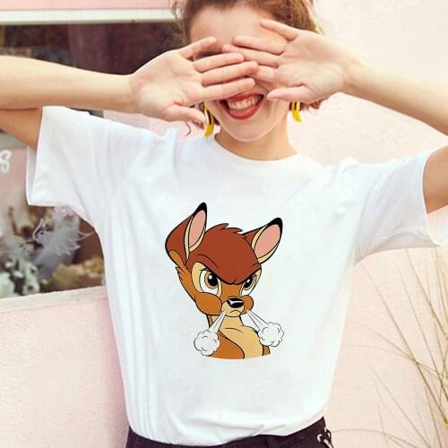 Women Cartoon Tshirt Tops Cute White-tailed Deer Disney Bambi T Shirt Girl Fashion Harajuku T-shirt Dropship Tees