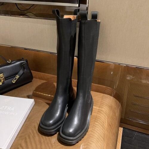 Fad Arrivals Slip on Knee High Boots Woman Shoes Platform Comfortable Black Spring Autumn Thicken Warm Boots Ladies Botas Mujer