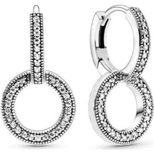 Sparkling Double Hoop Earrings 100% 925 Sterling Silver Sparkling Earring For Fashion Women Jewelry Gift