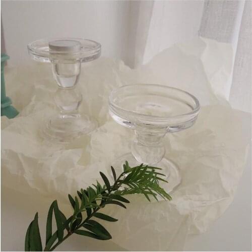 1pc 3.46/4.52/5.51in Clear Glass tea light holder Table Decor candlestick tealight candle holders for Wedding Party Spa