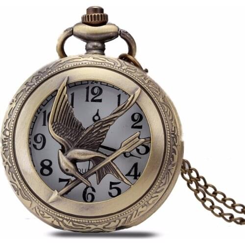 100pcs/lot 0023# wholesale Vintage Bronze bird style pocket watch wrap quartz big size pocket watch with necklace chain