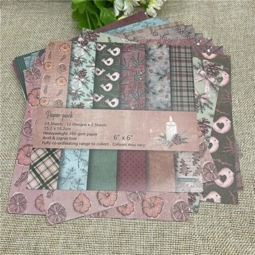24 sheet 6"X6"Single-side Printed Pine tale patterned paper Scrapbooking paper pack handmade craft paper craft Background pad