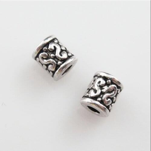 50Pcs Tibetan Silver Color Flower Tube Spacer Beads Charms 6mm