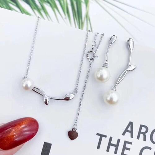 925 Sterling Silver Necklace Earrings Set Findings Mountings Component Jewelry Set Parts Fittings for Pearls Agate Coral Beads