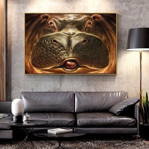 Artcozy Animal Hippopotamus Oil Canvas Painting for Home Decoration Wall Art Canvas Printings Spray Painting Waterproof Ink