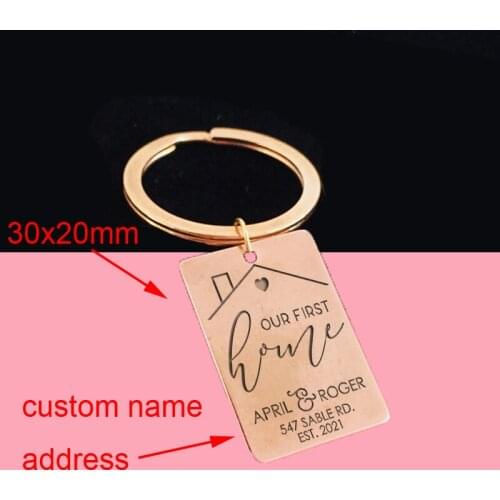 Custom Name And Address Gift Keychain Couple Gift Stainless Steel Creative Fashion Personalized Engraving: Our First Home