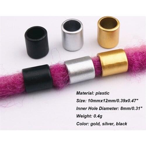 100/50/10PCS Plastic Hair Braid Dreadlocks Beads 8mm Hair DIY Hair Clip Cuffs Dread Tube Charm Dreadlock Accessories gold silver