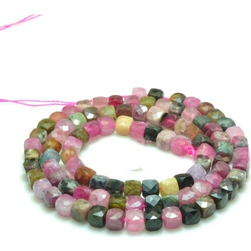 Tourmaline 4mm Natural Gemstone Beads Square faceted for silver 925 jewelry Necklace Earring bracelet 15inch ICNWAY