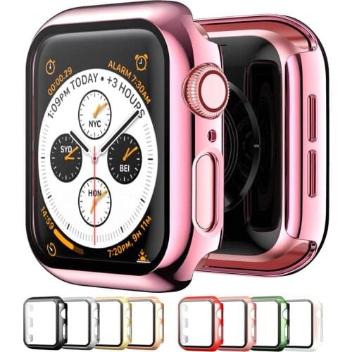 Case For Apple Watch serie 6 5 4 3 SE 44mm 40mm 42mm 38mm Accessories Plated bumper+Tempered glass Screen Protector iWatch cover
