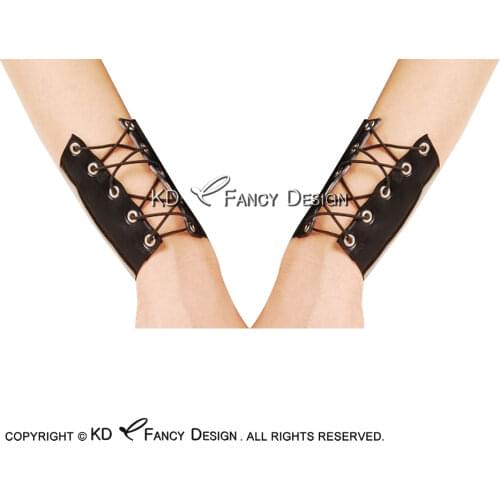 Black Short Sexy Latex Gauntlets With Lacing Cuffs Rubber Gloves ST-0055