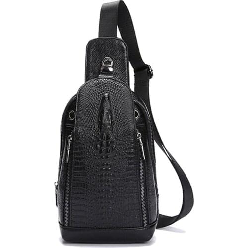Men Genuine Leather Crocodile Grain Travel High Quality Shoulder Cross Body Messenger Bag trend Sling Day Pack Chest Bag