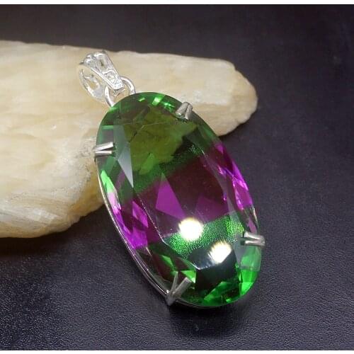 Gemstonefactory Jewelry Big Promotion 925 Silver Solitaire Unique Dichroic Glass Women Ladies Gifts Necklace Pendant 0965