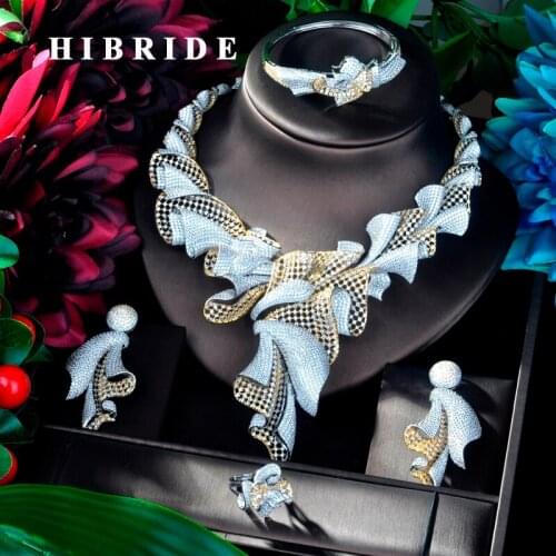 HIBRIDE Fashion Design Necklace Pendant Gold Color Luxury Women Jewelry Set For Bridal Party Accessories Jewelry Gifts N-1925