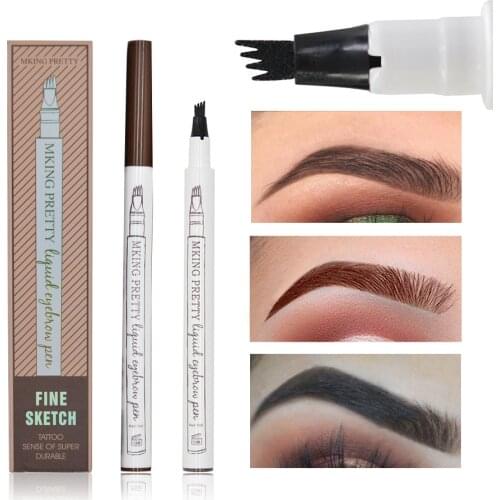 Brand New 4 colors Eyebrow Pencil Waterproof Fork Tip Eyebrow Tattoo Pen 4 Head Fine Sketch Liquid Eyebrow Enhancer Tint Pen
