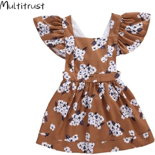 Kids Infant Baby Girls Fly Sleeve Floral Print Dress Fashion Dress for Party Daily Wear Sundress