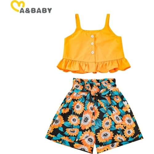 Ma&Baby Summer Toddler Kid Child Girls Clothes Set Ruffles Button Vest Tops Flower Shorts Outfits Clothing Costumes