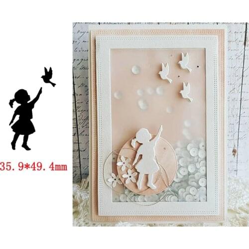 A Little Girl Greeting Little Birds Metal Cutting Dies For New DIY Scrapbooking Album New Craft Embossing Cards 2020