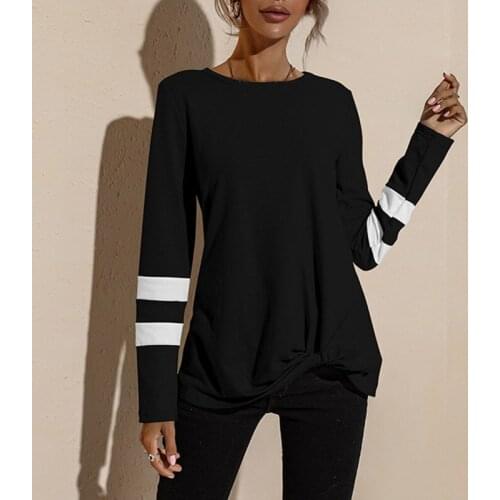 Fashion Striped T-Shirts Women Casual Knot Tops Fashion Long Sleeve Female T-shirts