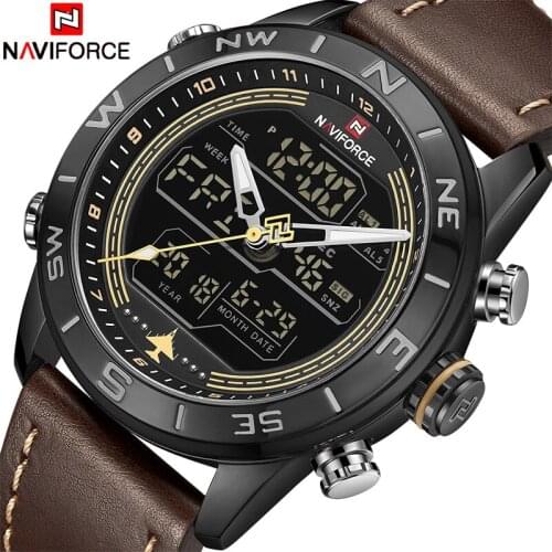 Man Clock NAVIFORCE Top Luxury Brand Sport Watches Men Leather Waterproof Army Military Digital Quartz Analog Wrist Watch