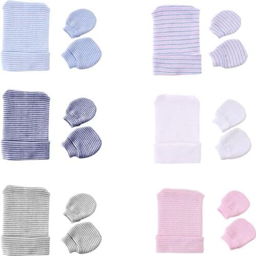 Boys Girls Hat Gloves Set Childrens Cotton Hats and Gloves Prevent Scratching and Keep Warm Baby Stripe Caps TD482