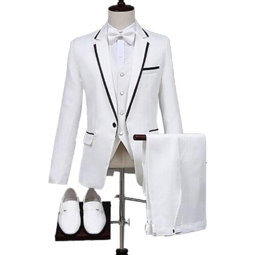 Solid Men Suits For Wedding Mens Suits 3 Piece Blazer+Pants+Bow Tie Fashion Tuxedo Mens Suit Set Stage Business Costume Homme