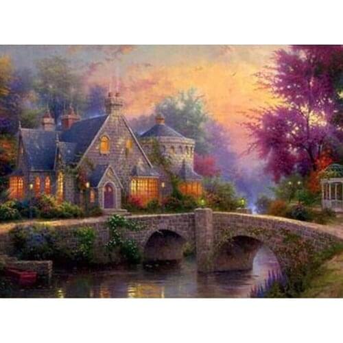 Landscape 5D DIY Diamond Painting Crystal Full Round Diamond Mosaic Cross Stitch Cottages Embroidery Needlework Home Decorative