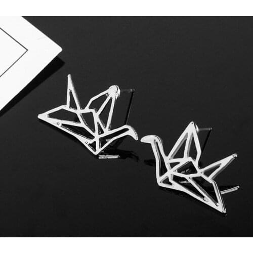 Hollow Origami Bird Silver Plated Golden Metallic Stud Earrings for Women