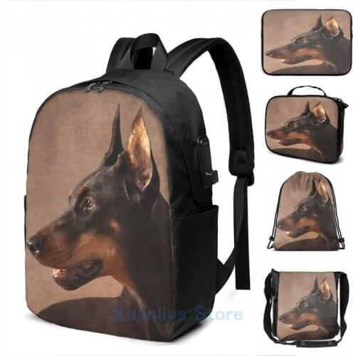 Funny Graphic print Dobermann Doberman Pinscher USB Charge Backpack men School bags Women bag Travel laptop bag
