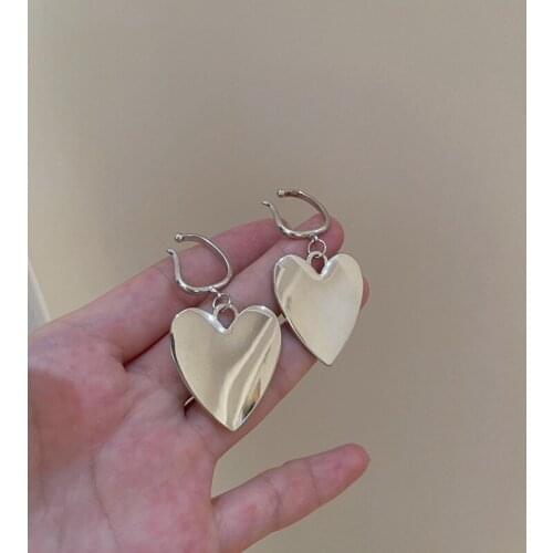 Unique Design Silver Color Love Heart Clip Earrings for Women Girls Simple Fashion Copper Alloy Earring Jewelry Pendientes