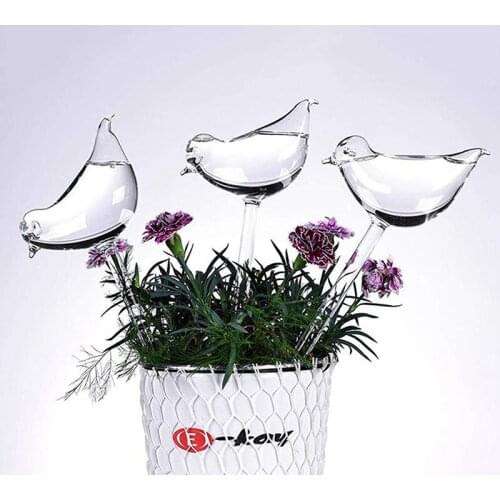 Plant Waterer Self Watering Globes, Bird Shape Hand Blown Clear Aqua Bulbs